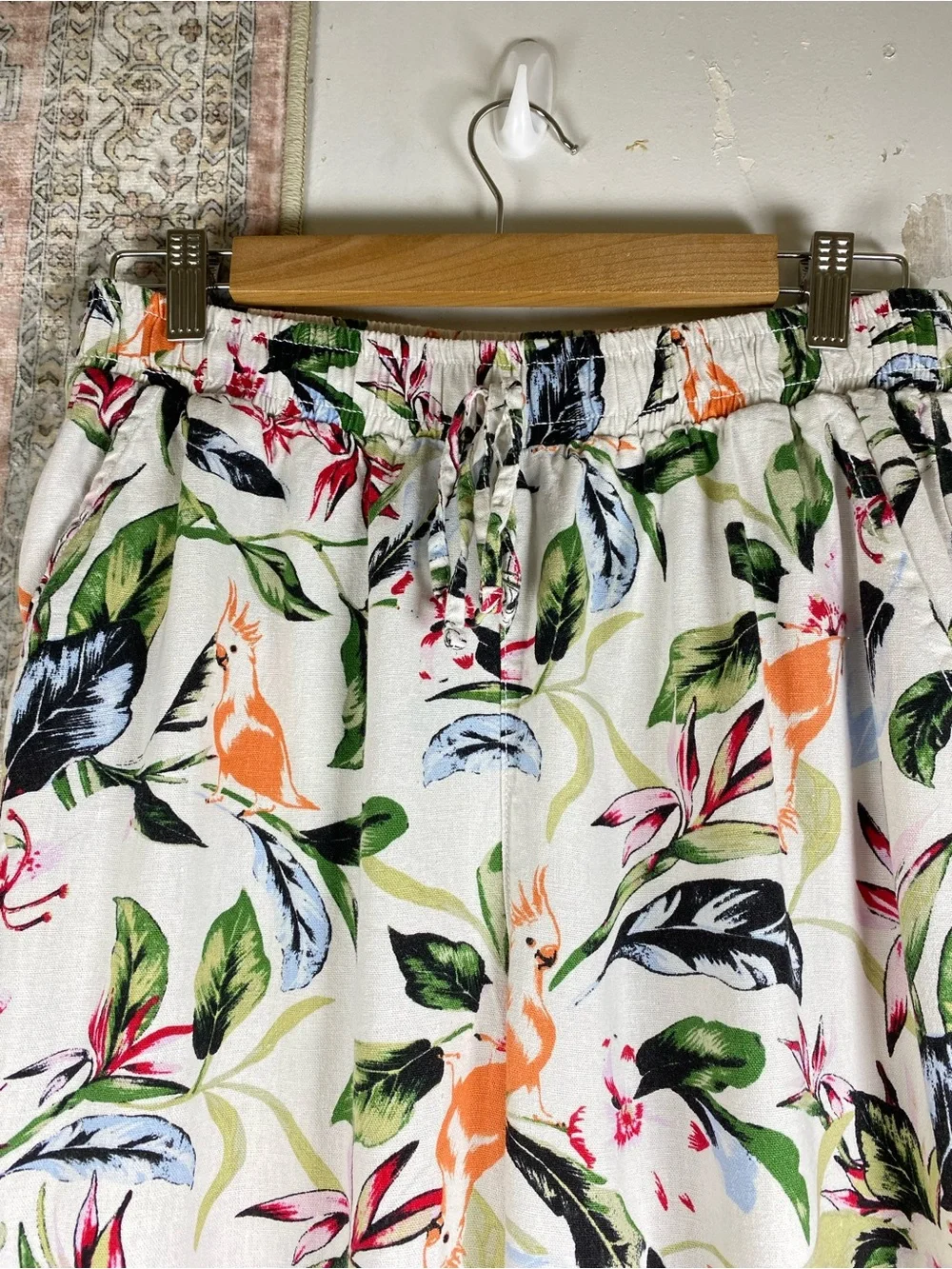 BRIGGS Linen Blend Wide Leg Pull On Pants Tropical Print 10